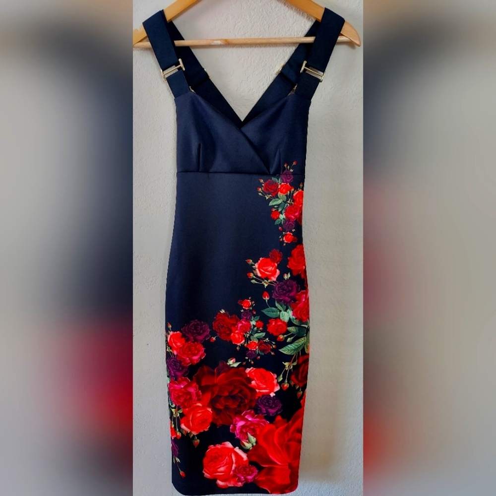 Ted Baker Red and Black Asymmetrical Midi Dress